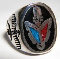 Inlayed Arrowhead Eagle Silver Deluxe Biker Ring Online