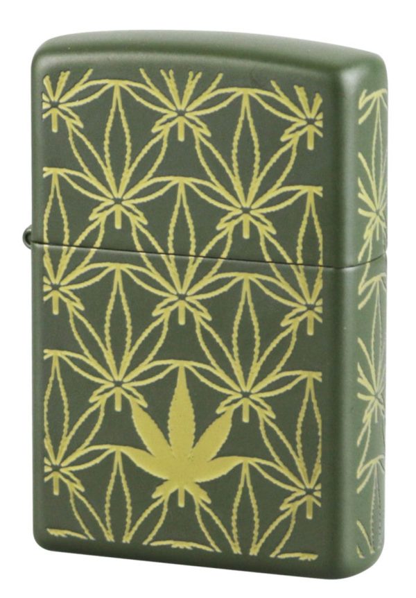 Zippo Classic Lighter - Green Matte w  Hemp Leaves Cheap