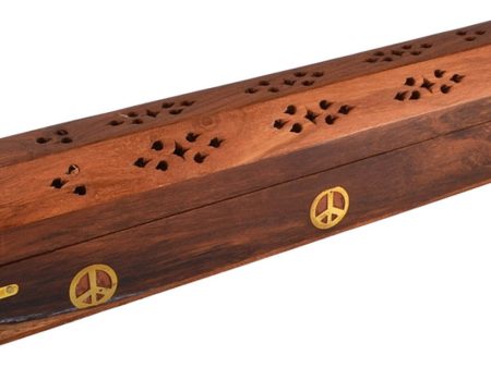 12  Peace Sign Coffin Incense Burner - Wood Online now