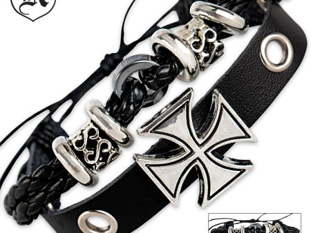 2PC Black Leather Bracelet Online Hot Sale